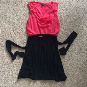 Medium pink and black Express dress with tie waist